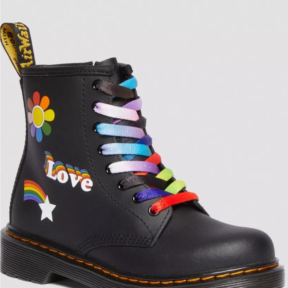 Dr.Martens Black Boots with Rainbow Laces and Love Design